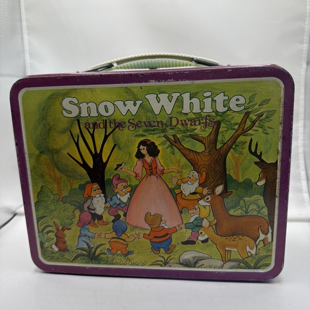 1980 OHIO ART--SNOW WHITE AND THE SEVEN DWARFS--METAL LUNCHBOX (LOOK) - Picture 2 of 8